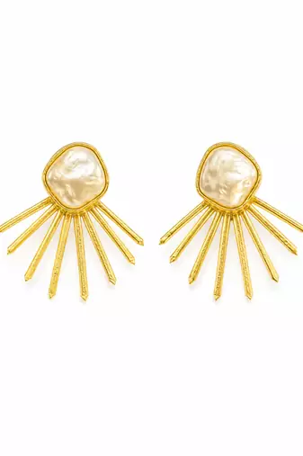 Baroque pearl sunburst stud earrings in gold-tone