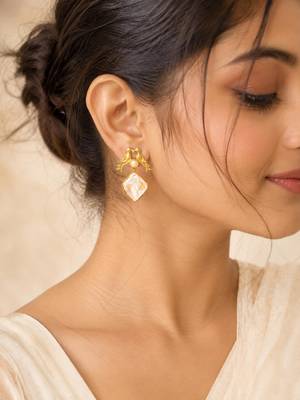 Love birds pearl drop earrings with baroque shell gold-plated earrings 2