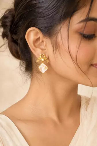 Love birds pearl drop earrings with baroque shell gold-plated earrings