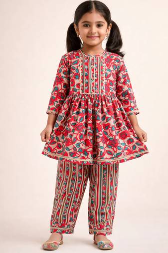 Pink kurta set with jacket