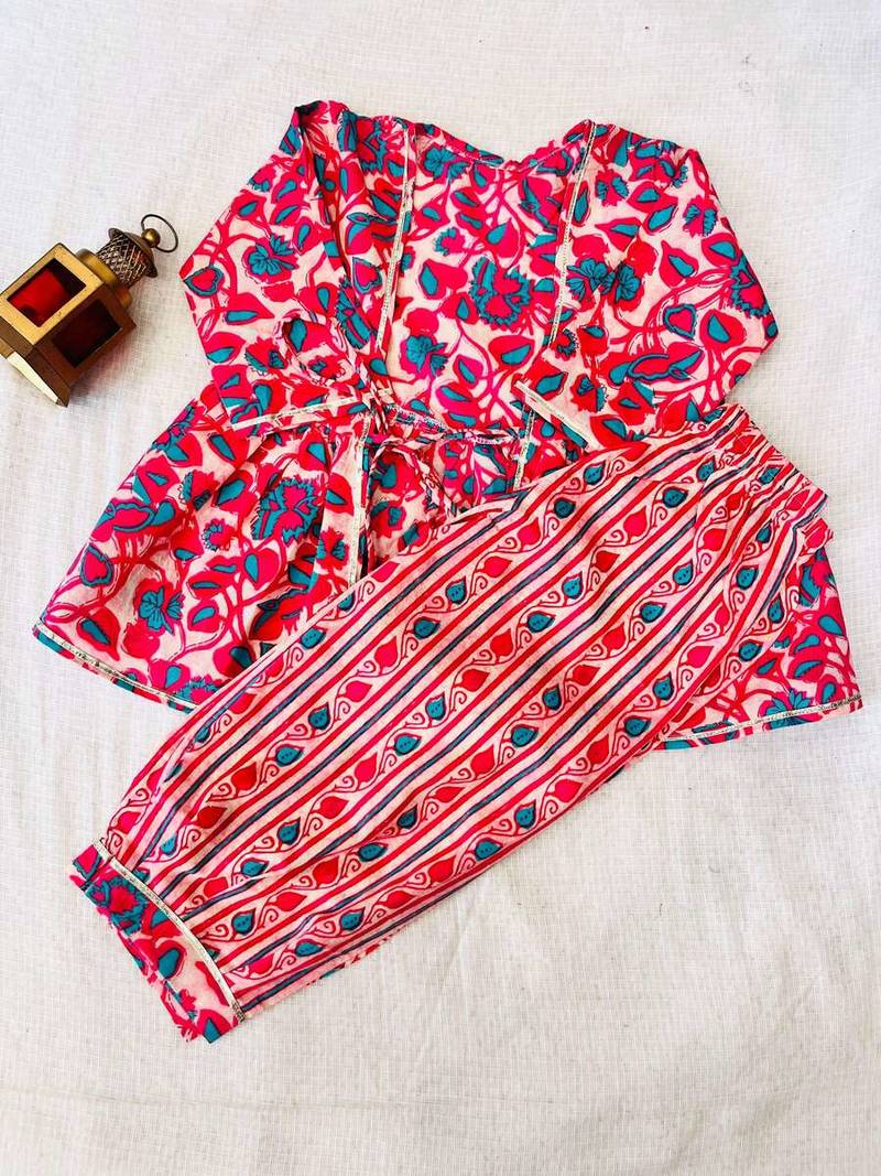 Pink kurta set with jacket