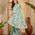 mint green gold crush silk blend embroidered saree with belt white thread work designer festive saree