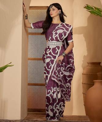 grape purple gold crush silk blend embroidered saree with belt white thread work festive designer saree 2