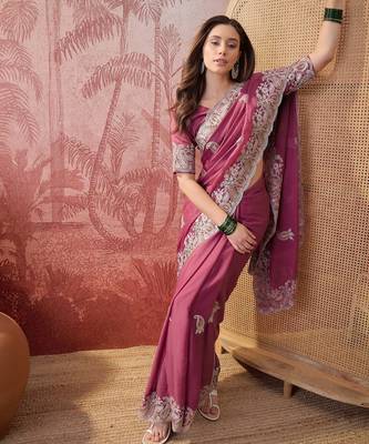 pink embroidered saree with paisley motifs 1