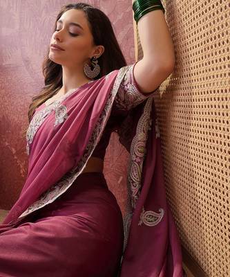 pink embroidered saree with paisley motifs 2
