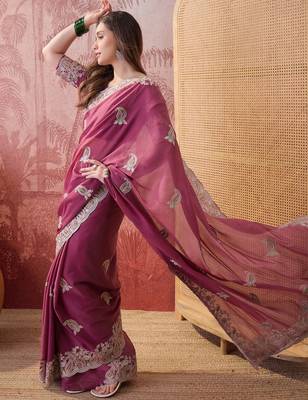 pink embroidered saree with paisley motifs 3