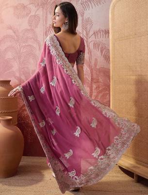 pink embroidered saree with paisley motifs 5