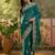 teal blue embroidered saree with paisley motifs