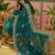 teal blue embroidered saree with paisley motifs