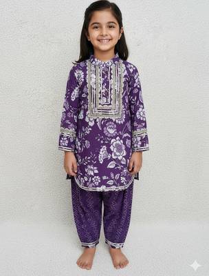 Girls purple kurta set 1