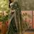olive green embroidered saree with paisley motifs