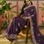 purple embroidered saree with paisley motifs