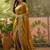 mustard embroidered saree with paisley motifs
