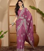 dusty rose chocolate silk blend embroidered saree with belt sequence work festive & party wear saree