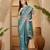 teal blue chocolate silk blend embroidered saree with belt sequence work designer festive party saree