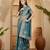 teal blue chocolate silk blend embroidered saree with belt sequence work designer festive party saree