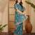 teal blue chocolate silk blend embroidered saree with belt sequence work designer festive party saree