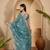 teal blue chocolate silk blend embroidered saree with belt sequence work designer festive party saree