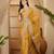 mustard yellow chocolate silk blend embroidered saree with belt sequence work designer festive saree