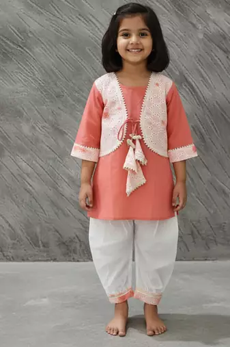 Peach tie-dye kurta set
