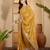 mustard yellow chocolate silk blend embroidered saree with belt sequence work designer festive saree