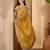 mustard yellow chocolate silk blend embroidered saree with belt sequence work designer festive saree