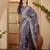 smoky grey chocolate silk blend embroidered saree with belt sequence work designer festive saree