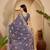 smoky grey chocolate silk blend embroidered saree with belt sequence work designer festive saree