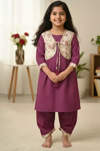 Purple straight kurta set