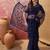 Navy blue embroidered sheer saree with floral motifs