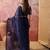 Navy blue embroidered sheer saree with floral motifs