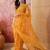 Mustard blue embroidered sheer saree with floral motifs