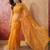 Mustard blue embroidered sheer saree with floral motifs
