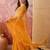 Mustard blue embroidered sheer saree with floral motifs