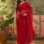 Red embroidered sheer saree with floral motifs