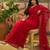 Red embroidered sheer saree with floral motifs