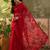 Red embroidered sheer saree with floral motifs