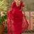 Red embroidered sheer saree with floral motifs