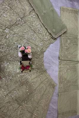 sea green color Coding Sequins Work Net Lehenga Choli set 4