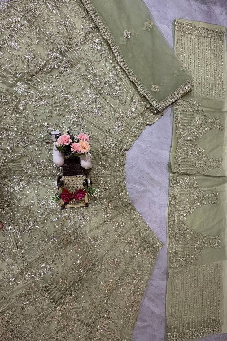 sea green color Coding Sequins Work Net Lehenga Choli set