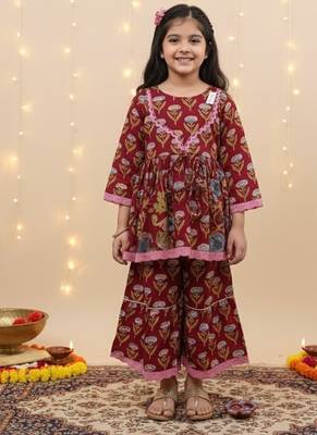 Floral maroon kurta sharara set 1