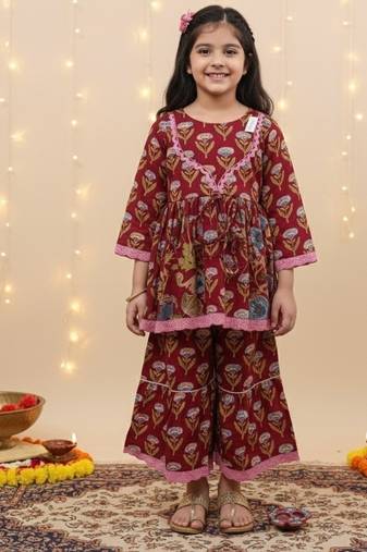 Floral maroon kurta sharara set