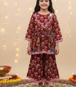 Floral maroon kurta sharara set