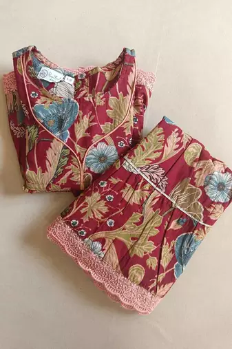 Floral maroon kurta sharara set