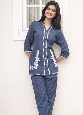 Embroidered Cotton-Linen Co-Ord Set with Pockets 2