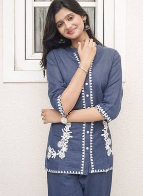 Embroidered Cotton-Linen Co-Ord Set with Pockets 3