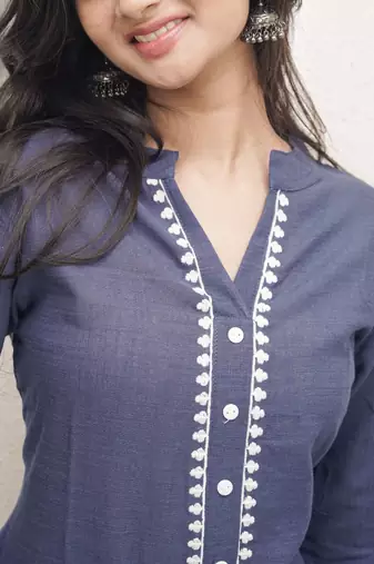 Embroidered Cotton-Linen Co-Ord Set with Pockets