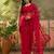 Red embroidered sheer saree with floral motifs
