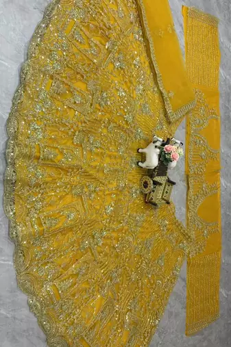 yellow color Coding Sequins Work Net Lehenga Choli set