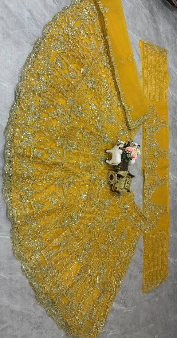 yellow color Coding Sequins Work Net Lehenga Choli set